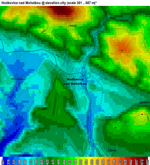 Hodkovice nad Mohelkou elevation map