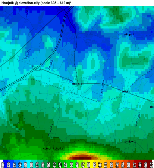 Hnojník elevation map