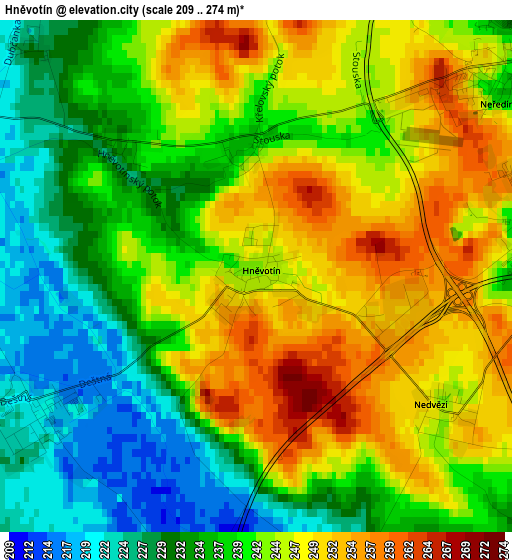 Hněvotín elevation map