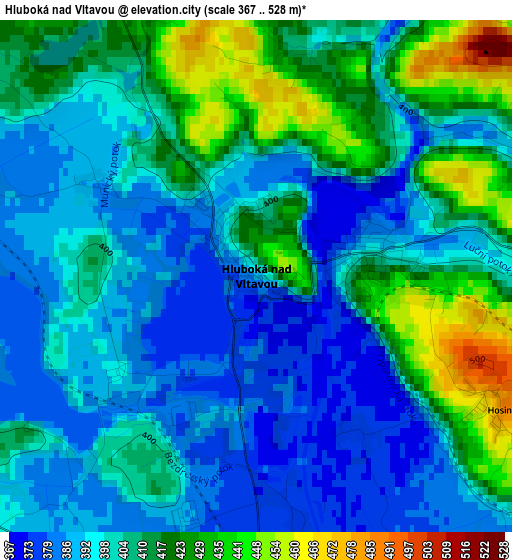 Hluboká nad Vltavou elevation map