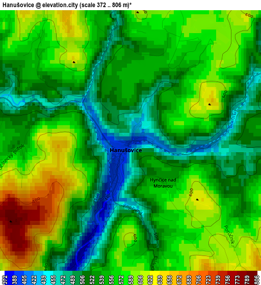 Hanušovice elevation map