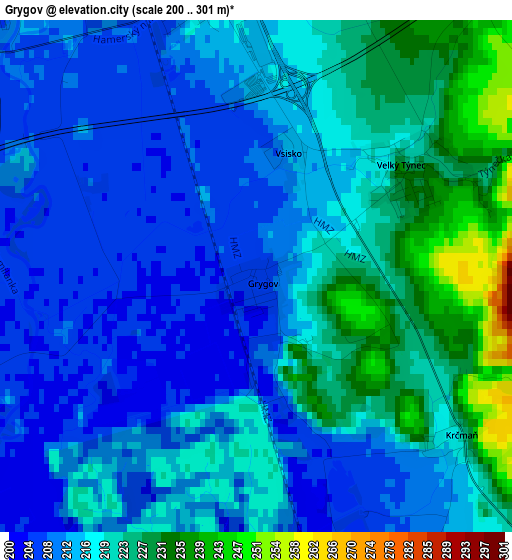 Grygov elevation map