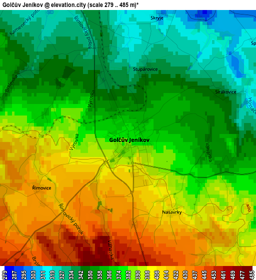 Golčův Jeníkov elevation map