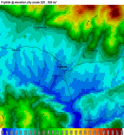 Fryšták elevation map