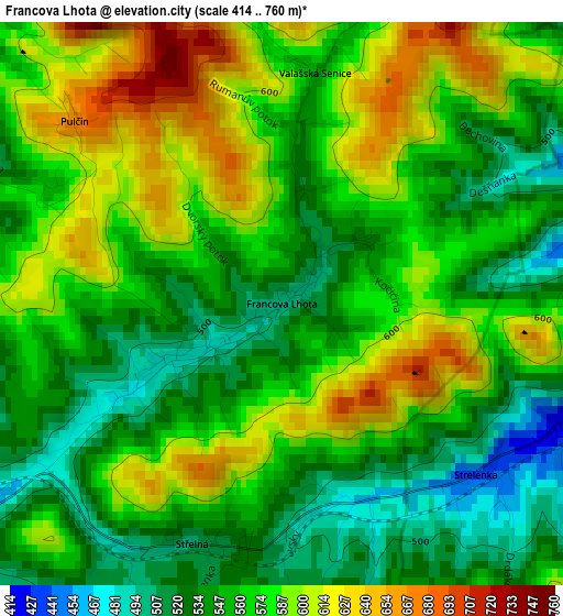 Francova Lhota elevation map