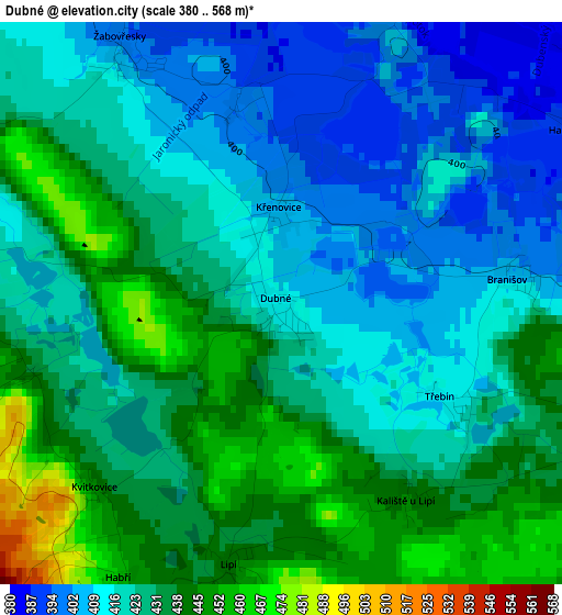 Dubné elevation map