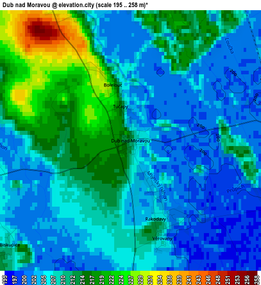 Dub nad Moravou elevation map