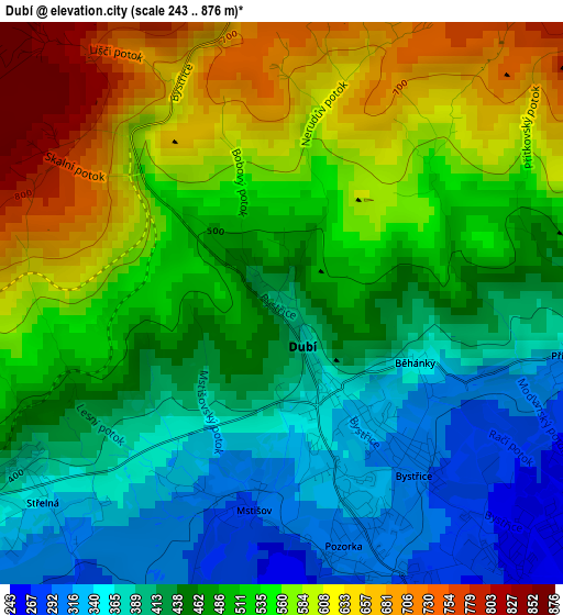 Dubí elevation map