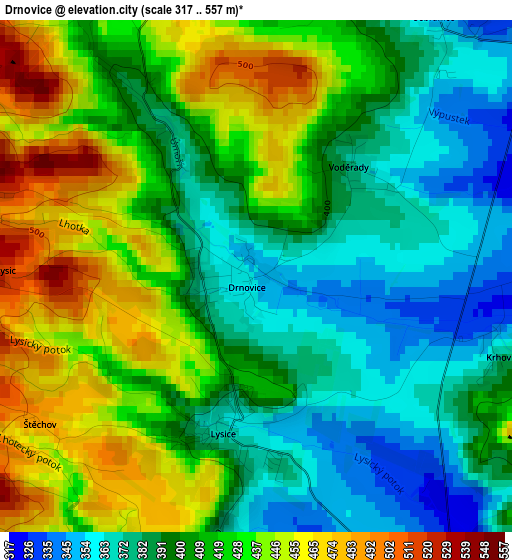 Drnovice elevation map