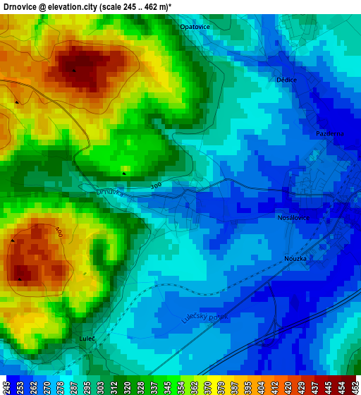 Drnovice elevation map