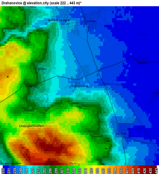 Drahanovice elevation map