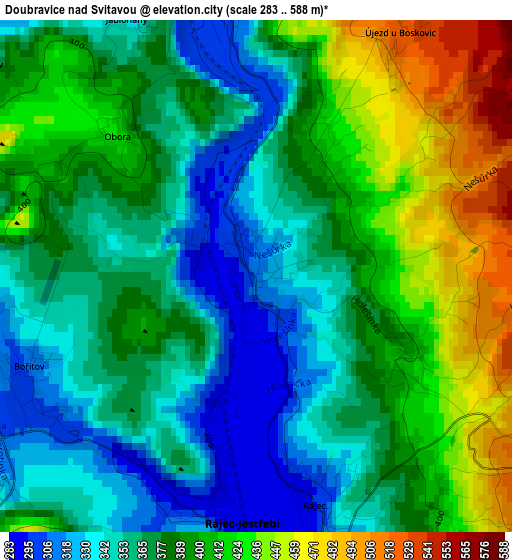 Doubravice nad Svitavou elevation map