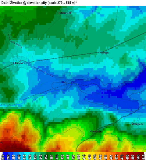 Dolní Životice elevation map