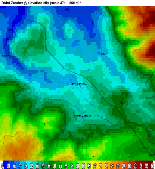 Dolní Žandov elevation map