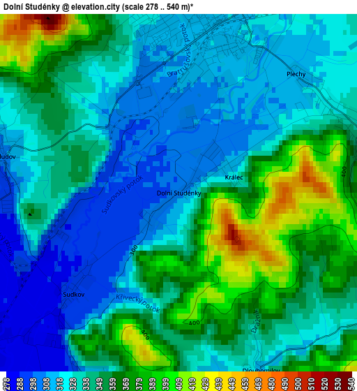 Dolní Studénky elevation map
