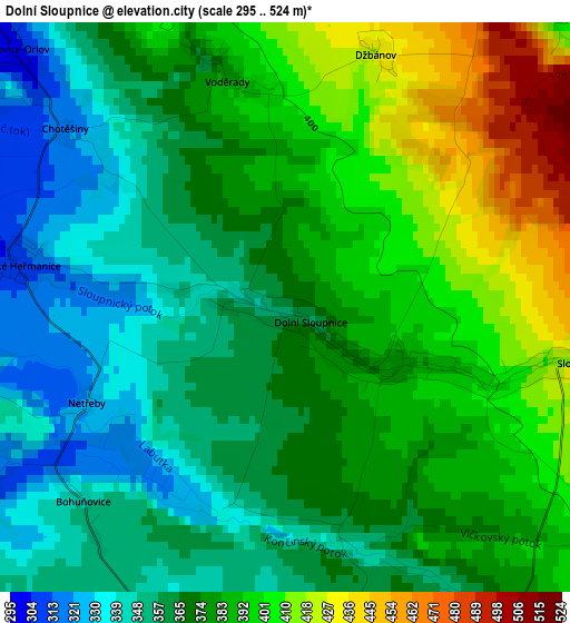 Dolní Sloupnice elevation map