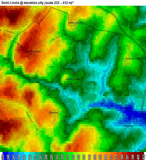 Dolní Lhota elevation map