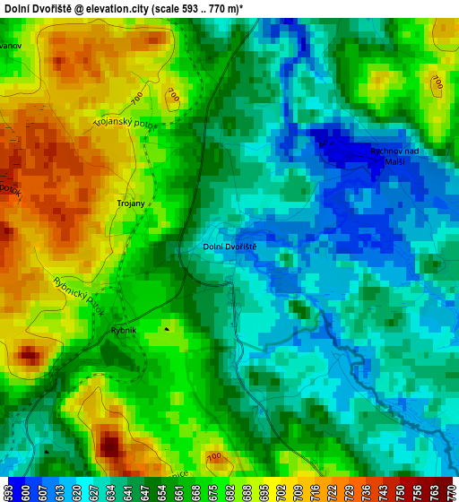 Dolní Dvořiště elevation map