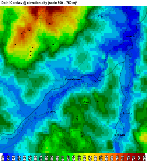 Dolní Cerekev elevation map