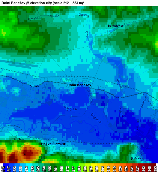 Dolní Benešov elevation map