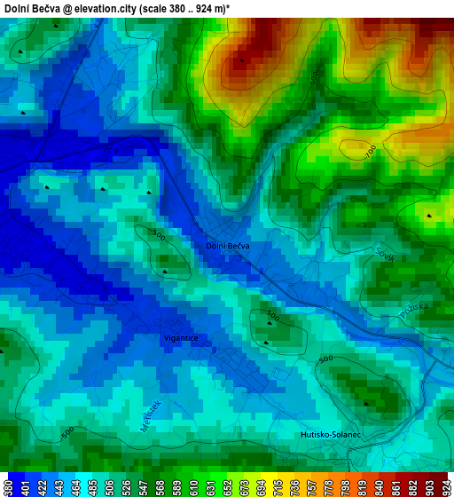 Dolní Bečva elevation map