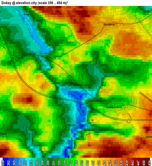 Doksy elevation map