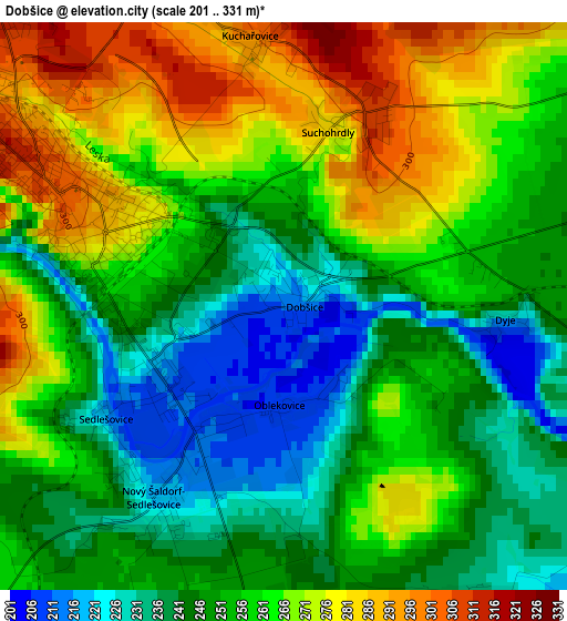 Dobšice elevation map