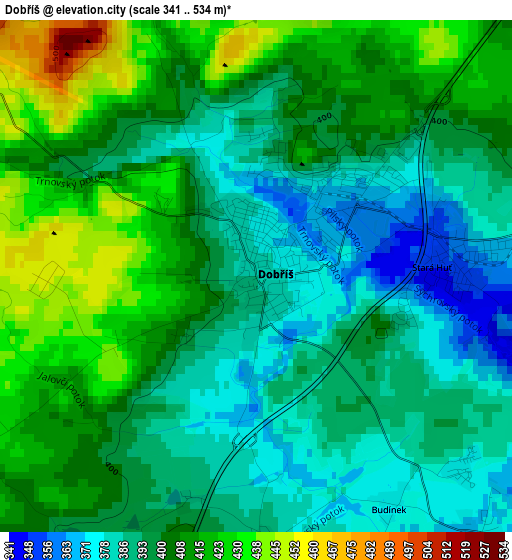 Dobříš elevation map