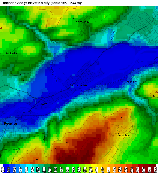Dobřichovice elevation map
