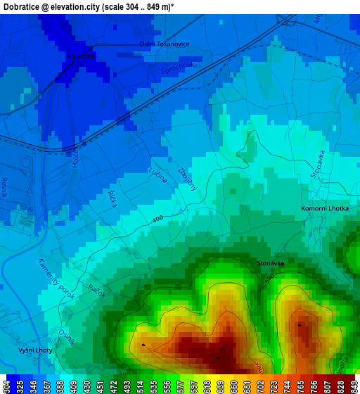 Dobratice elevation map