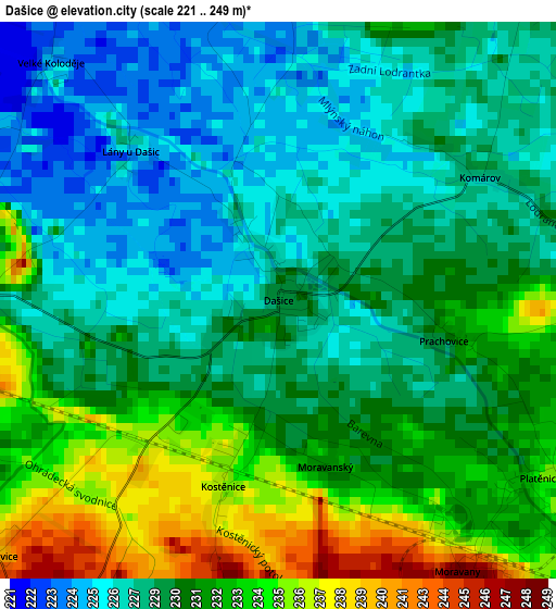 Dašice elevation map