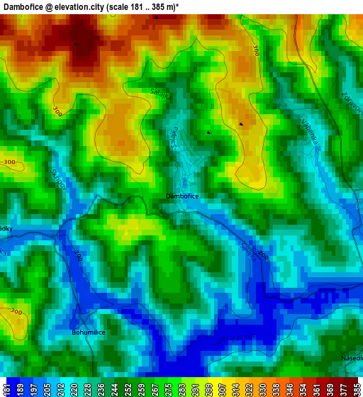 Dambořice elevation map