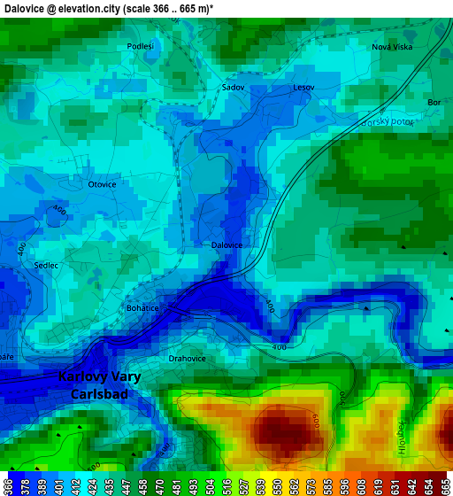 Dalovice elevation map