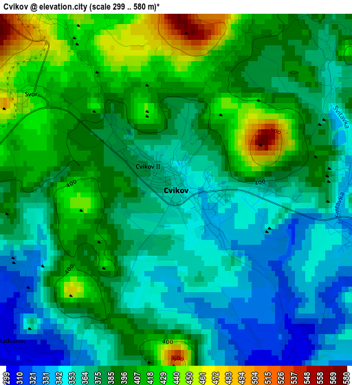 Cvikov elevation map