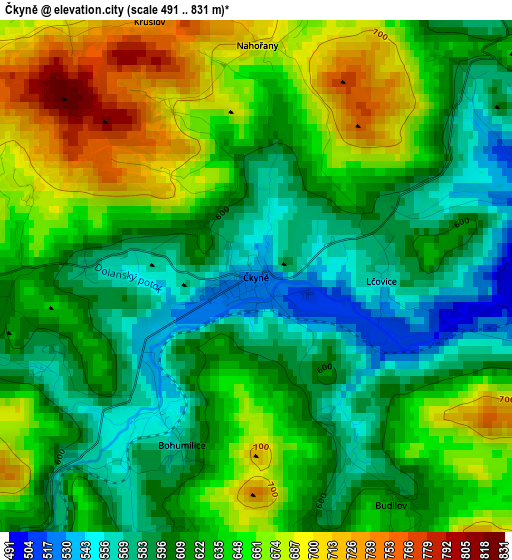 Čkyně elevation map