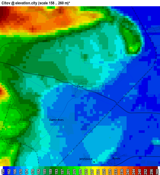 Cítov elevation map