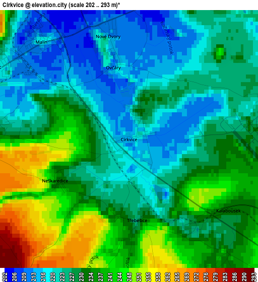 Církvice elevation map