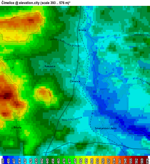 Čimelice elevation map