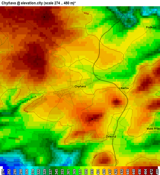 Chyňava elevation map