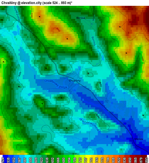 Chvalšiny elevation map