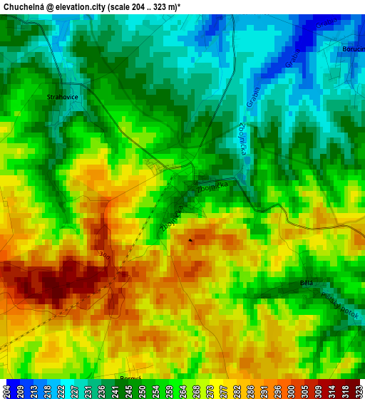 Chuchelná elevation map