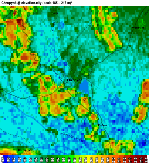 Chropyně elevation map