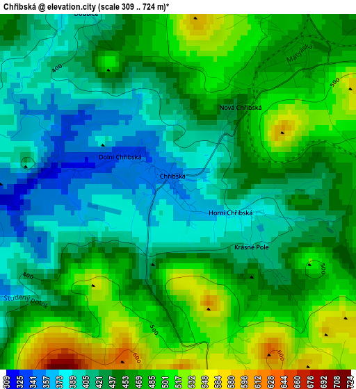 Chřibská elevation map