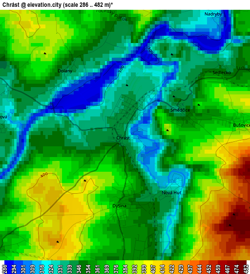 Chrást elevation map