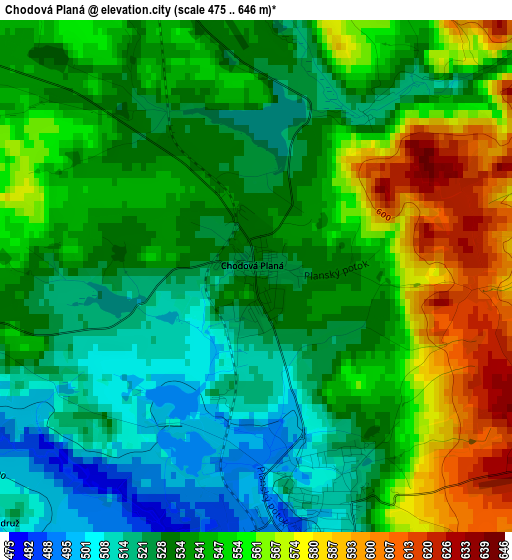 Chodová Planá elevation map