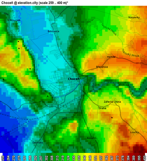 Choceň elevation map