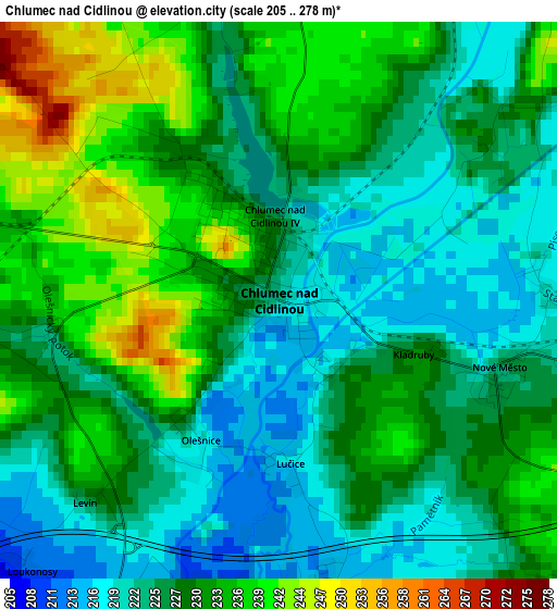 Chlumec nad Cidlinou elevation map