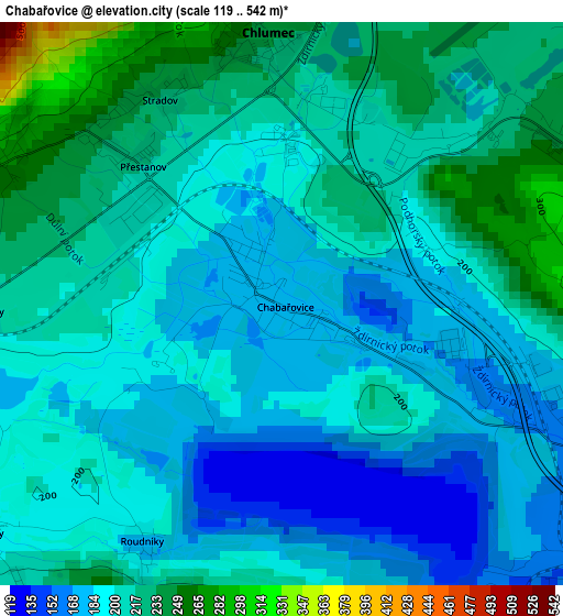 Chabařovice elevation map