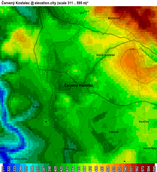 Červený Kostelec elevation map