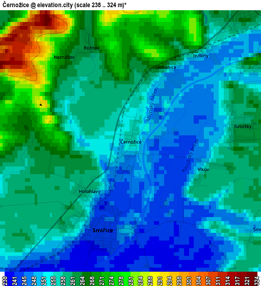 Černožice elevation map